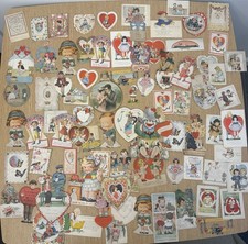 Antique Lot 84 Vintage Valentine Cards Die Cut More Estate Find picture