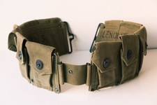 Original WWII US Army M1923 Cartridge Belt OD3 M1 Garand 10 Pocket Named Lenoue picture