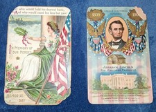 Lot of 2 Antique Patriotic Postcards 1909 Abraham Lincoln Memorial Day picture
