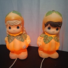 RARE Precious Moments Halloween Blow Mold Light Boy & Girl Pumpkin Costume 2003 picture