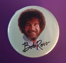 Bob Ross Button Artist TV Host Green Background Fan Pin Approx 1