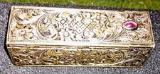 Antique Italy 800 Silver Hand Etched Lipstick Case w/ Mirror picture