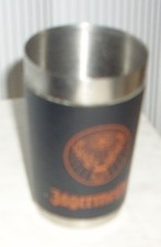 Vintage Pair Shot Glasses Jagermeister Stainless Steel Wrapped In Faux Leather picture