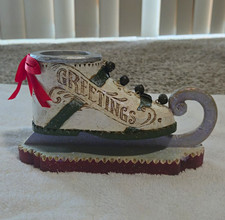 Vintage Pam Schifferl Midwest Cannon Falls Christmas Ice Skate Candle Holder 4x8 picture