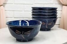 Ebros Japan Made Blue Tombo Dragonfly Ochawan Rice Soup Porcelain Bowls Set of 6 picture