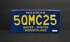 Michigan Water Winter Wonderland License Plate Retro Blue Yellow MI 5QMC25 picture