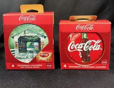 2 Sets of 4 Coca-Cola Absorbent Stoneware Coasters with Natural Cork Backing-NEW picture