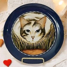 Vtg Lowell Herrero Hunting Tabby Cat Plate Signed Porcelain 1991 Japan 7.5