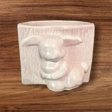 Pink Ceramic Bunny Planter Or Utensil Holder With Textured Design Easter  5