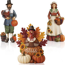3 Pcs Fall Thanksgiving Figurine Resin Turkey Pilgrims Table Decor picture