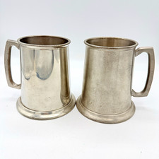 2 Vintage Leonard Eales Pewter Glass Bottom Tankards Mugs USAF Fighter Pilot picture