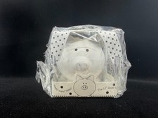 mall White Ceramic Piggy Bank with Black Polka Dot Ribbon - Cute Coin Bank picture