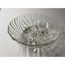 Vintage Clear Glass Footed Serving Bowl Anchor Hocking Oyster Pearl Bubble 8.5