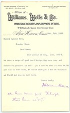 1883 Williams Wells & Co. New Haven CT Coal Company Letter picture