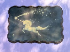 Vintage Unicorn Lacquered Wood Plaque Wall Art Andy Mack Fantasy 80s picture