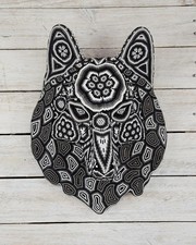 Wixárika Huichol Beaded Wolf Head – Handmade with Glass Beads on Beeswax picture