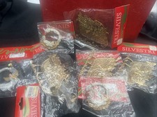 Lot of 8 New Vintage Silvestri Christmas Ornaments Sleigh Angel Baby Jesus Gold picture