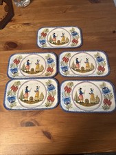 Vintage Henriot Quimper Massilly Snack Trays Set Of 5 Small Metal Tin France picture