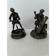 Franklin Mint 1978 Pewter Figurines Wheelwright and Stonemason Set of 2 Vintage picture