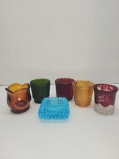 Vintage Mixed Lot Of 6 Toothpick Votive Candle Holders Amber Blue Glass picture