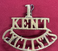 Vintage WWI Brass Tone British Military 1 Kent Cyclist Shoulder Title Badge picture