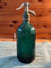 RARE Romania Seltzer Bottle Dark Teal Faceted Glass Artisan Bird Mouth Spout VTG picture