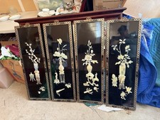Vintage Chinese Lacquered Carved Soapstone Panels - Set of 4 picture