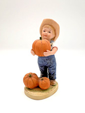 Vintage 1985 HOMCO Denim Days #1502 Boy Holding Pumpkins Fall Figurine 5