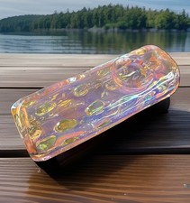 Square Glass Pipe Silver Fumed Color Changing Collectable Handmade Pipe U.S.A. picture