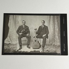 Antique Cabinet Card Photograph Handsome Men Guitar Fiddle Newark OH ID Cline picture