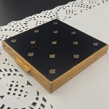 50s Zell Fifth Avenue Black Enamel Fluer de Lis Powder Make-up Compact picture