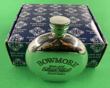 Rare Vintage Bowmore Islay Single Malt Scotch Whisky Round Hip Flask Pewter UK picture