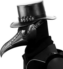 Black Leather Plague Doctor Mask Long Nose Bird Beak Plague Steampunk Halloween picture