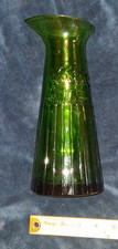 Vtg Unmarked Forest Green Glass Wine Carafe Inspiration Leaf Pattern 9.5