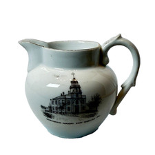 MACHIAS- Washington Academy MAINE ME Antique Souvenir China TRINKET Gold CREAMER picture