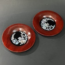 Set of 2 Lacquer Wood Inlay Mother Of Pearl Jewelry Catch All Trinket Dishes 4
