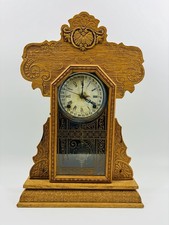 Antique E. Ingraham Auroa Gingerbread Mantle Clock w/Calendar WORKS picture