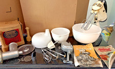 Vintage Sunbeam Mixmaster Stand Mixer 3 Bowls 5 Beaters Meat Grinder Working picture
