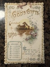 1898 God’s Gifts Victorian Calendar COMPLETE 12 Month Bible Die Cut Gilt Antique picture