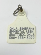 Shattuck Oklahoma Simmental Association Ear Tag Keychain Vintage Key Ring picture