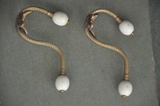 2 Pc Old Brass & Ceramic Fine Handcrafted Engraved Wall Hooks  picture