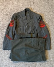 Vintage USMC 60s 70s Vietnam Service Alpha Uniform Set Coat Pants Belt Green picture