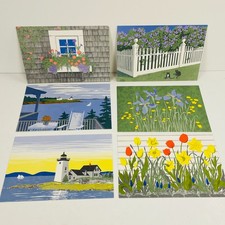 6 Unposted Art Postcards Anne Kilham Lighthouse Flowers Lake Rockport Maine picture