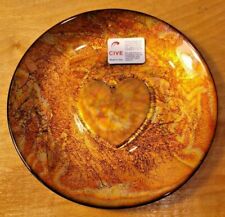 Art Glass Dish Metallic Back Satin Ware Heart Candy Nut Dish Label Italy 6.5'' picture