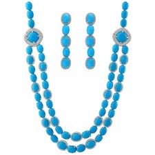 35Ct Sleeping Beauty Turquoise Diamond 14K White Gold Over Necklace Earrings Set picture