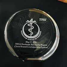 RARE 1996 TRW Morehouse School of Medicine Clear Glass Etched Paperweight picture