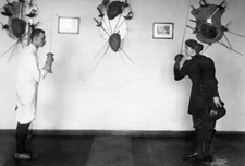 Before the duel a man and a woman fence against each other -1910 - OLD PHOTO picture