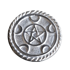 Pentagram Crescent Moon Altar Tile Silver Plated - 3