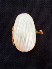 Vintage Natural Mother of Pearl Polished Clam Shell and Brass Trinkek Pill Box picture