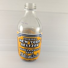 Vintage 1980s NEW YORK SELTZER Vanilla Cream Bottle WORLD TRADE CENTER graphics picture